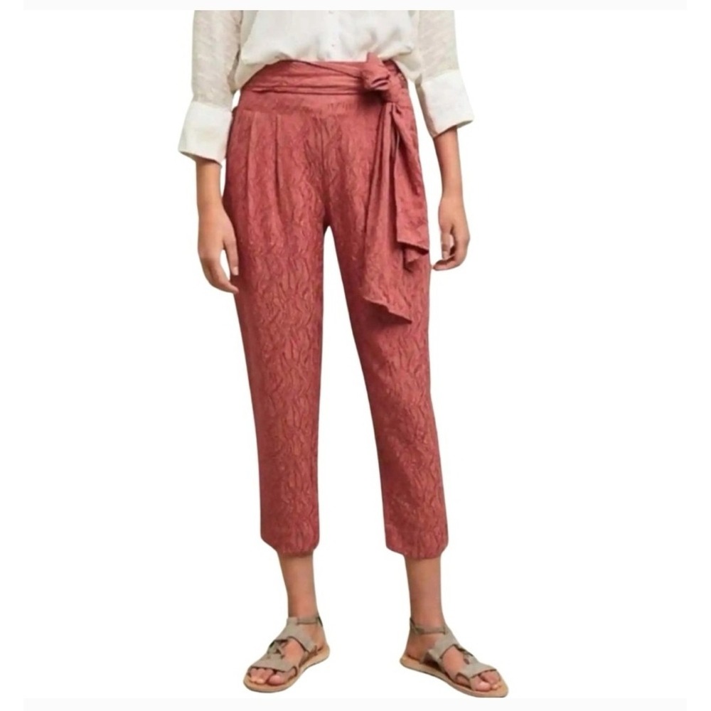 Ett Twa Anthropologie Women's‎ Size 6 Cropped Tie Waist Pants Textured